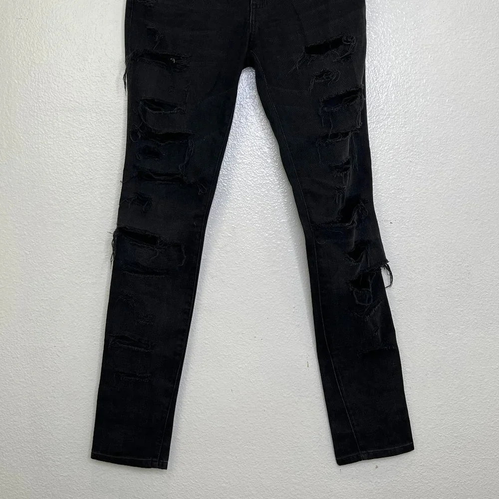 Current/Elliott Stiletto in‎ Jet Black Destroy Stretch Skinny Jeans 26